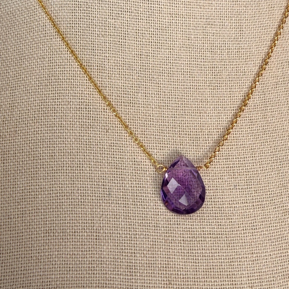 π Stunning South African Amethyst Faceted Necklace β 18K Gold Plated Over 925 π - Picture 6 of 10